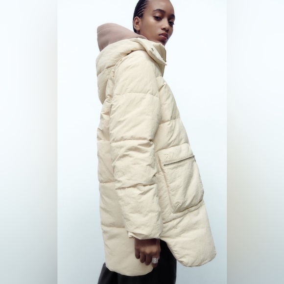 Zara Ecru Water Repellent Puffer Coat - Picture 8 of 16